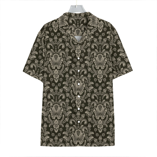 Brown Damask Pattern Print Hawaiian Shirt