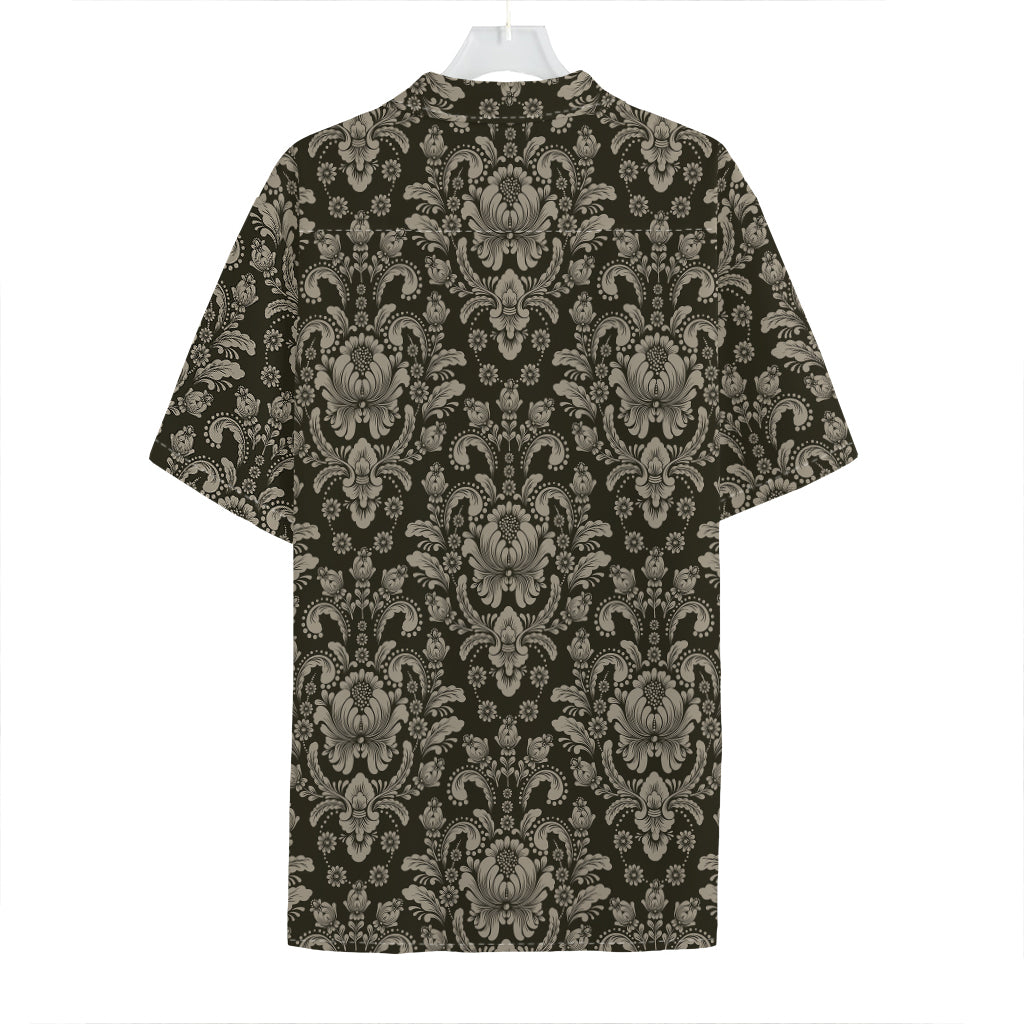 Brown Damask Pattern Print Hawaiian Shirt