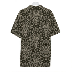 Brown Damask Pattern Print Hawaiian Shirt