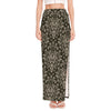 Brown Damask Pattern Print High Slit Maxi Skirt