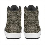 Brown Damask Pattern Print High Top Leather Sneakers