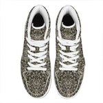 Brown Damask Pattern Print High Top Leather Sneakers