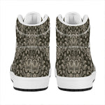 Brown Damask Pattern Print High Top Leather Sneakers