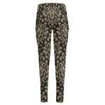 Brown Damask Pattern Print High-Waisted Pocket Leggings