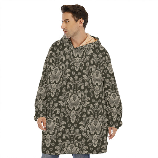 Brown Damask Pattern Print Hoodie Blanket