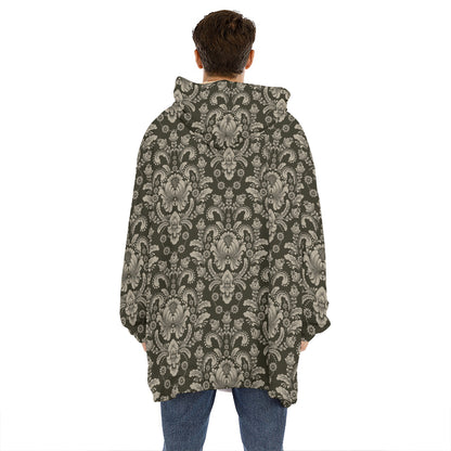 Brown Damask Pattern Print Hoodie Blanket
