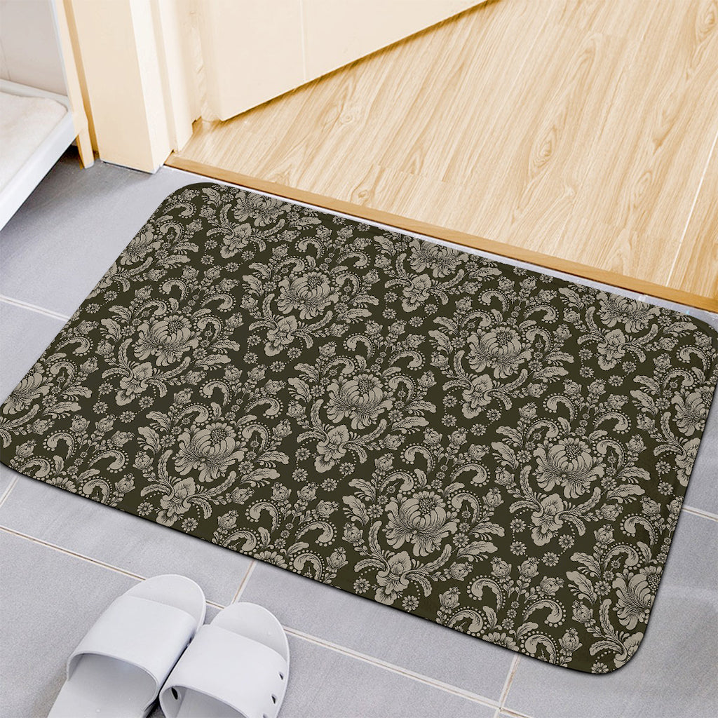 Brown Damask Pattern Print Indoor Door Mat