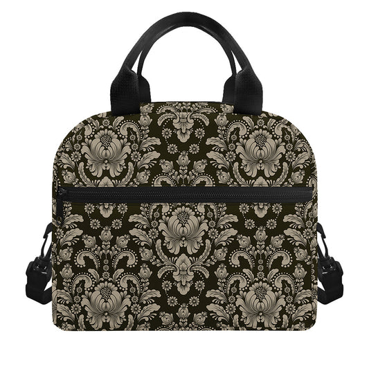 Brown Damask Pattern Print Insulated Lunch Bag