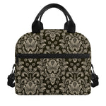 Brown Damask Pattern Print Insulated Lunch Bag