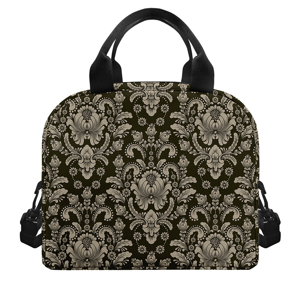 Brown Damask Pattern Print Insulated Lunch Bag