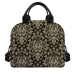 Brown Damask Pattern Print Insulated Lunch Bag