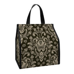 Brown Damask Pattern Print Insulated Lunch Tote