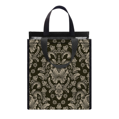 Brown Damask Pattern Print Insulated Lunch Tote