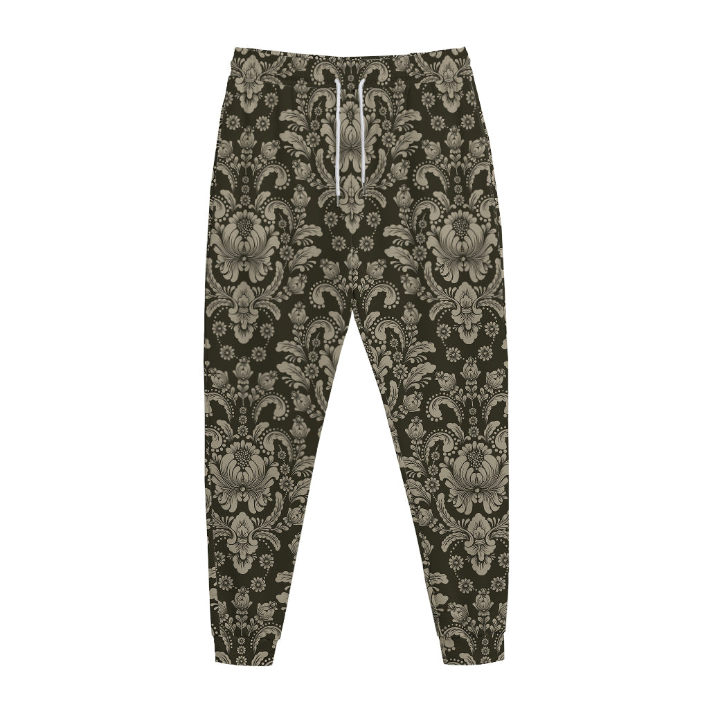 Brown Damask Pattern Print Jogger Pants