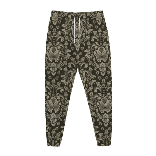 Brown Damask Pattern Print Jogger Pants