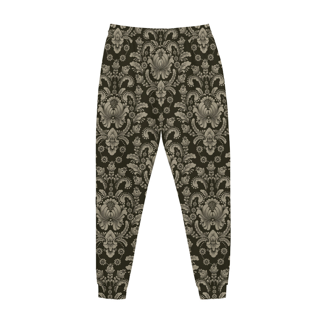 Brown Damask Pattern Print Jogger Pants
