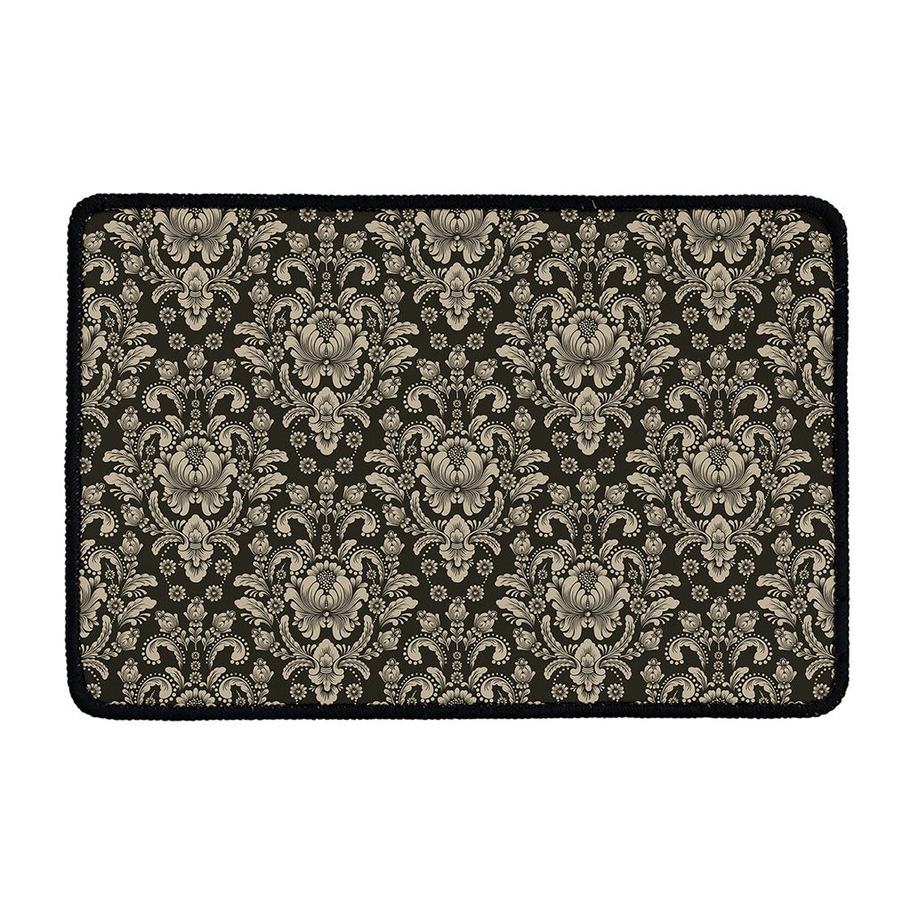 Brown Damask Pattern Print Kitchen Mat