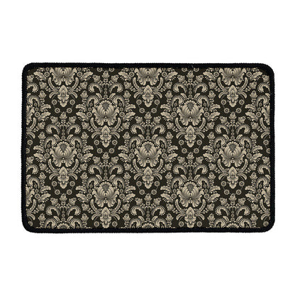 Brown Damask Pattern Print Kitchen Mat