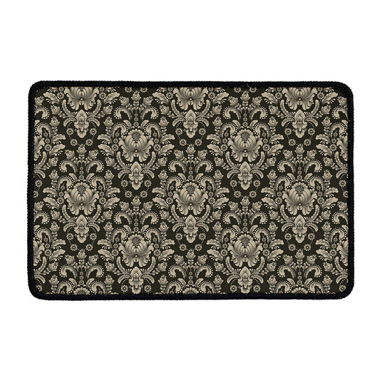 Brown Damask Pattern Print Kitchen Mat