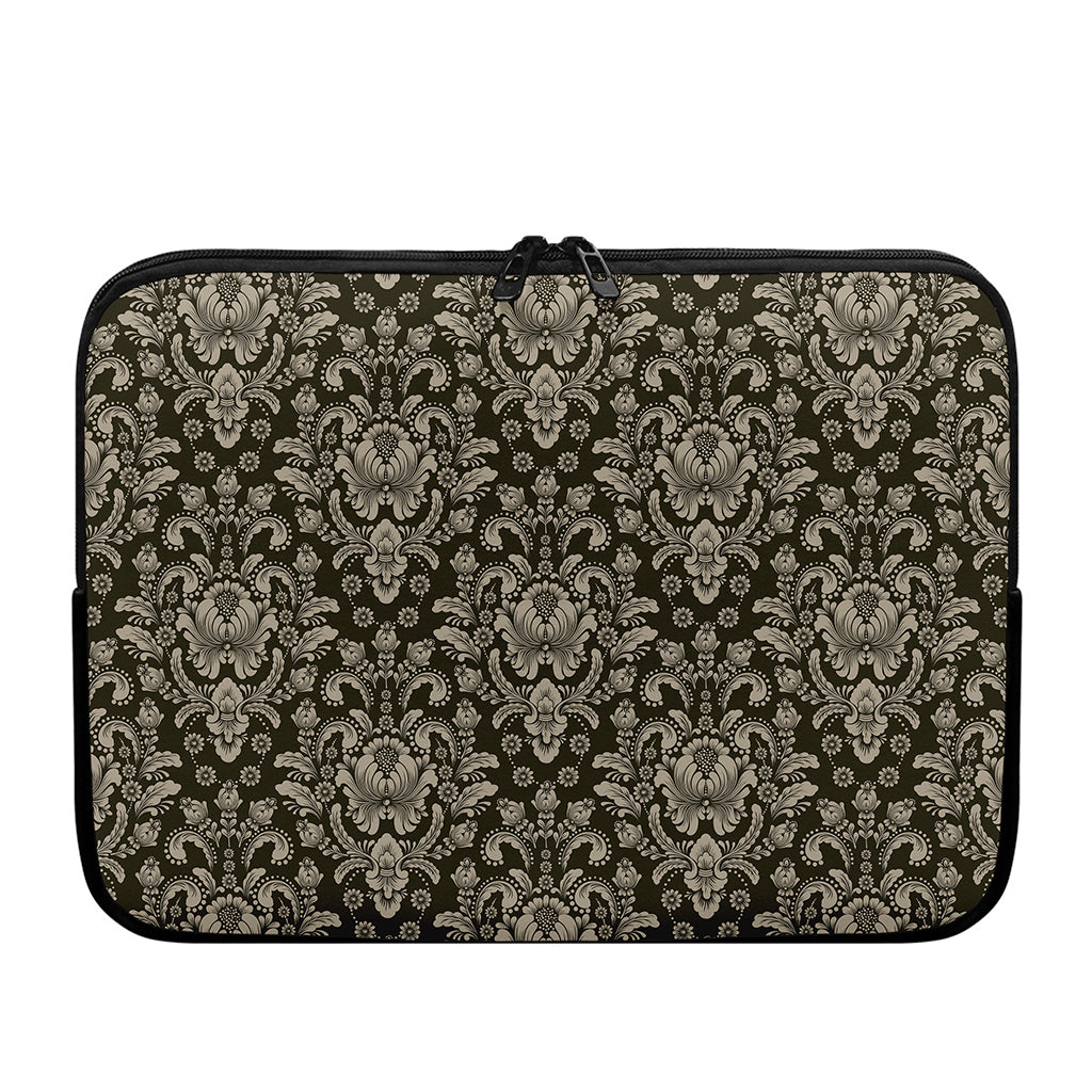 Brown Damask Pattern Print Laptop Sleeve