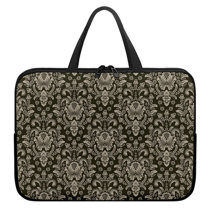Brown Damask Pattern Print Laptop Sleeve With Handle