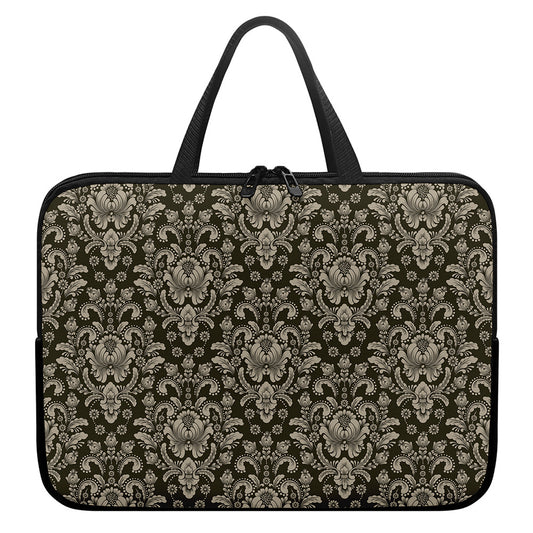 Brown Damask Pattern Print Laptop Sleeve With Handle