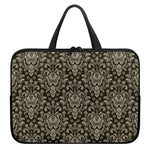Brown Damask Pattern Print Laptop Sleeve With Handle
