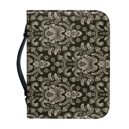 Brown Damask Pattern Print Leather Bible Cover