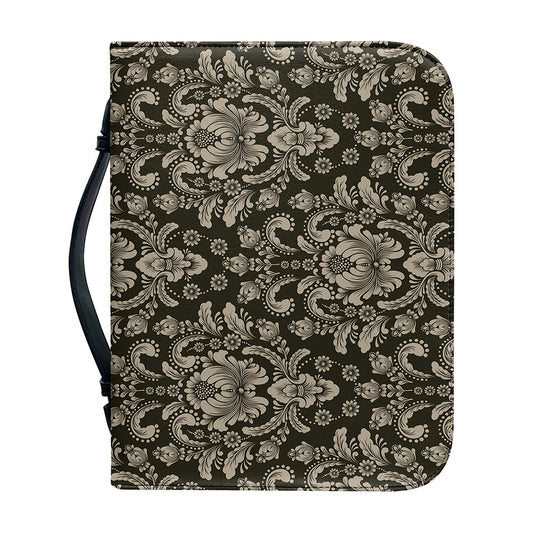 Brown Damask Pattern Print Leather Bible Cover