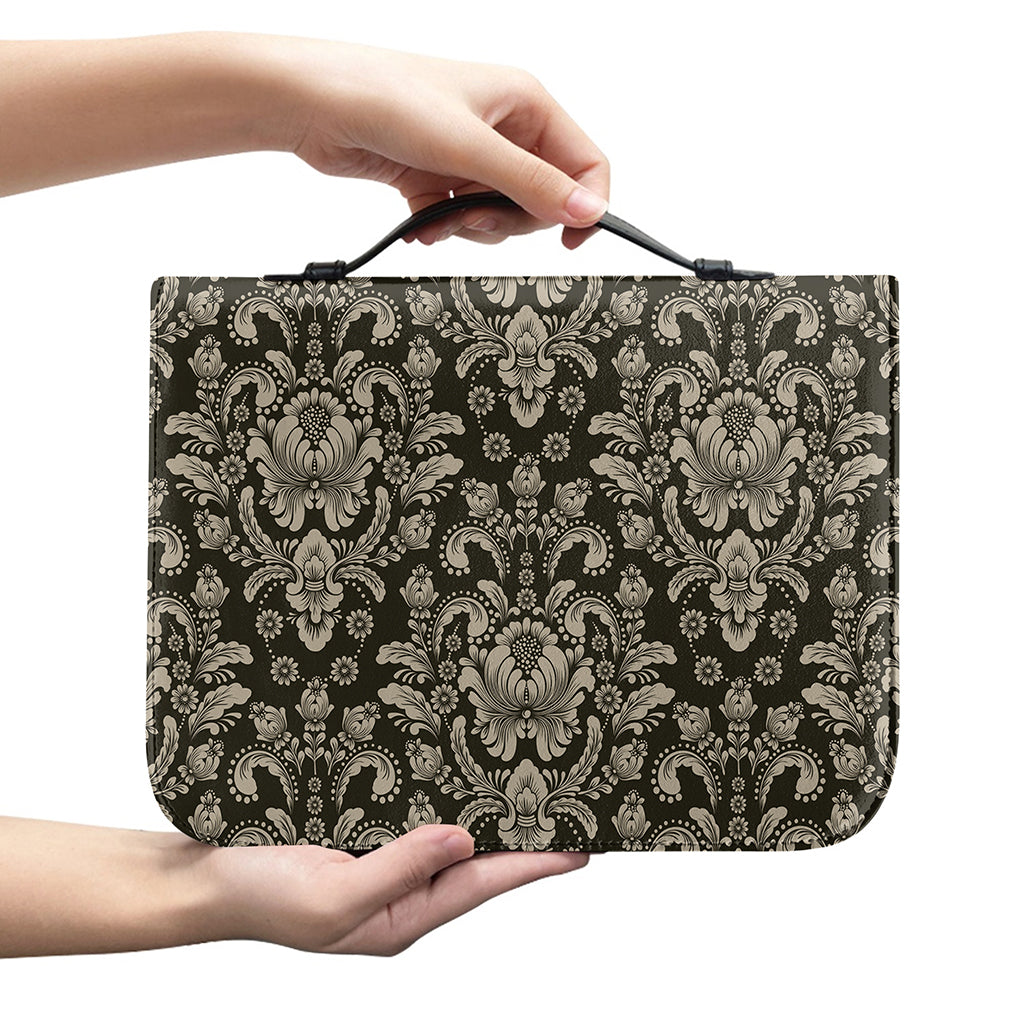 Brown Damask Pattern Print Leather Bible Cover