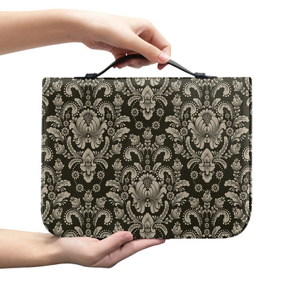 Brown Damask Pattern Print Leather Bible Cover