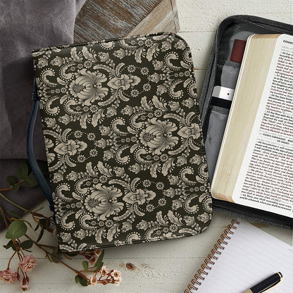 Brown Damask Pattern Print Leather Bible Cover