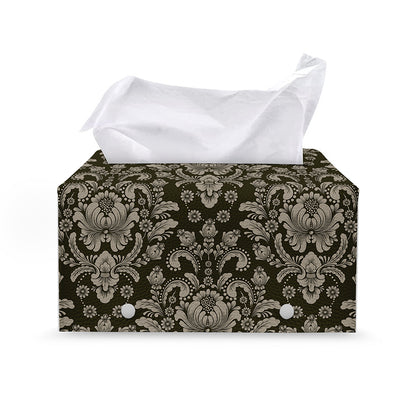Brown Damask Pattern Print Leather Tissue Box Cover
