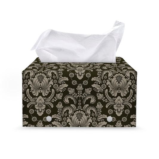 Brown Damask Pattern Print Leather Tissue Box Cover