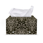 Brown Damask Pattern Print Leather Tissue Box Cover