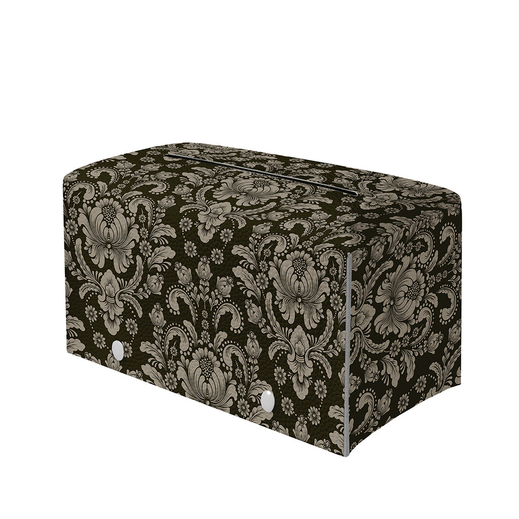 Brown Damask Pattern Print Leather Tissue Box Cover