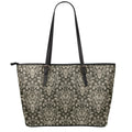 Brown Damask Pattern Print Leather Tote Bag With Zipper