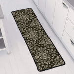 Brown Damask Pattern Print Long Kitchen Mat