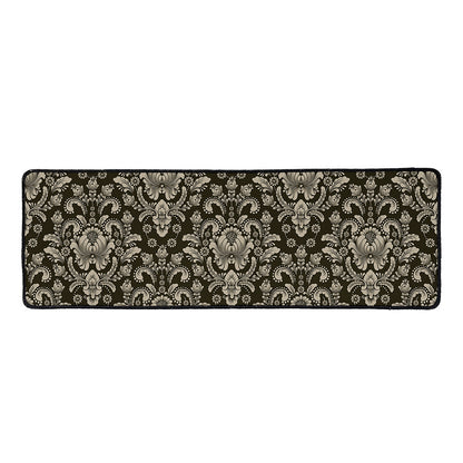 Brown Damask Pattern Print Long Kitchen Mat