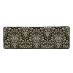 Brown Damask Pattern Print Long Kitchen Mat