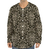 Brown Damask Pattern Print Long Sleeve Baseball Jersey