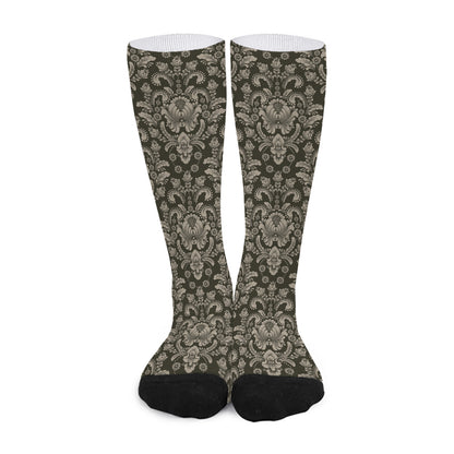 Brown Damask Pattern Print Long Socks