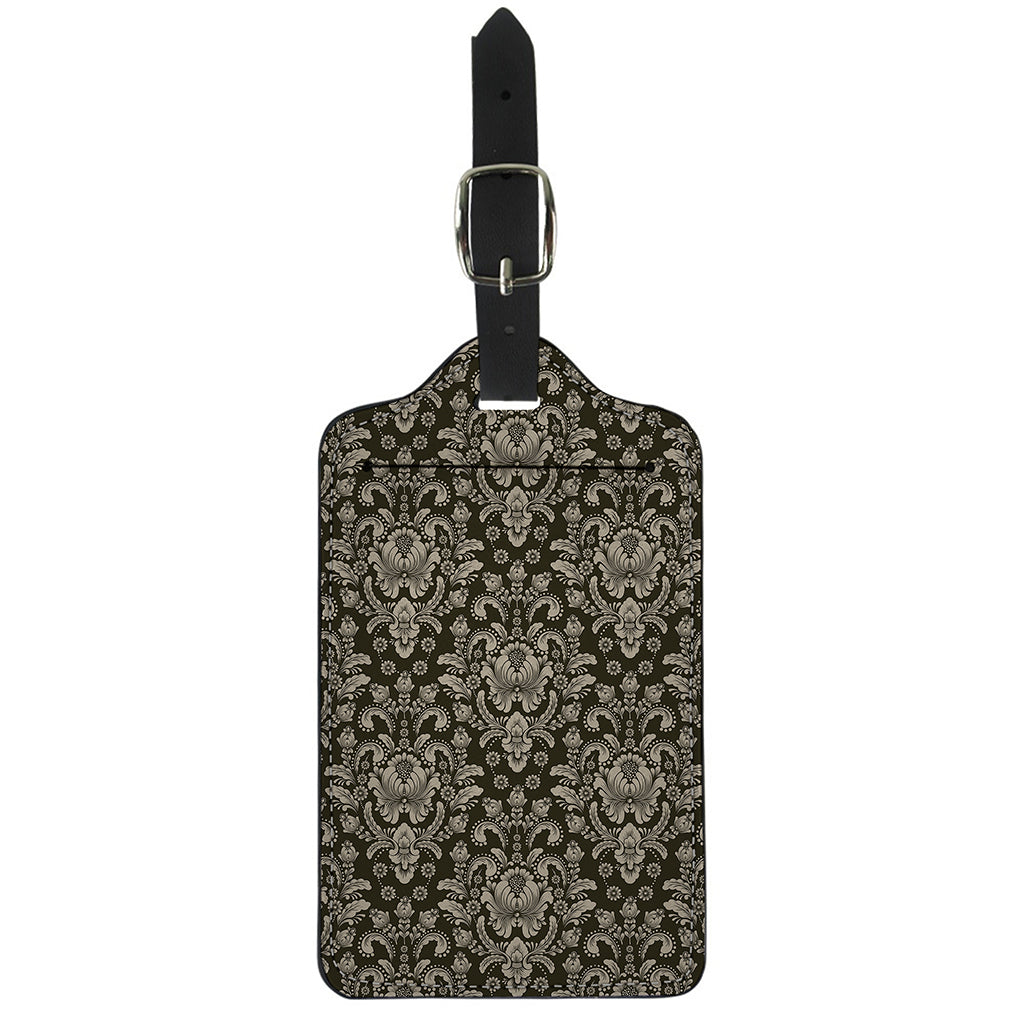 Brown Damask Pattern Print Luggage Tag