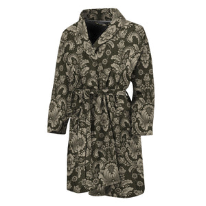 Brown Damask Pattern Print Men's Bathrobe