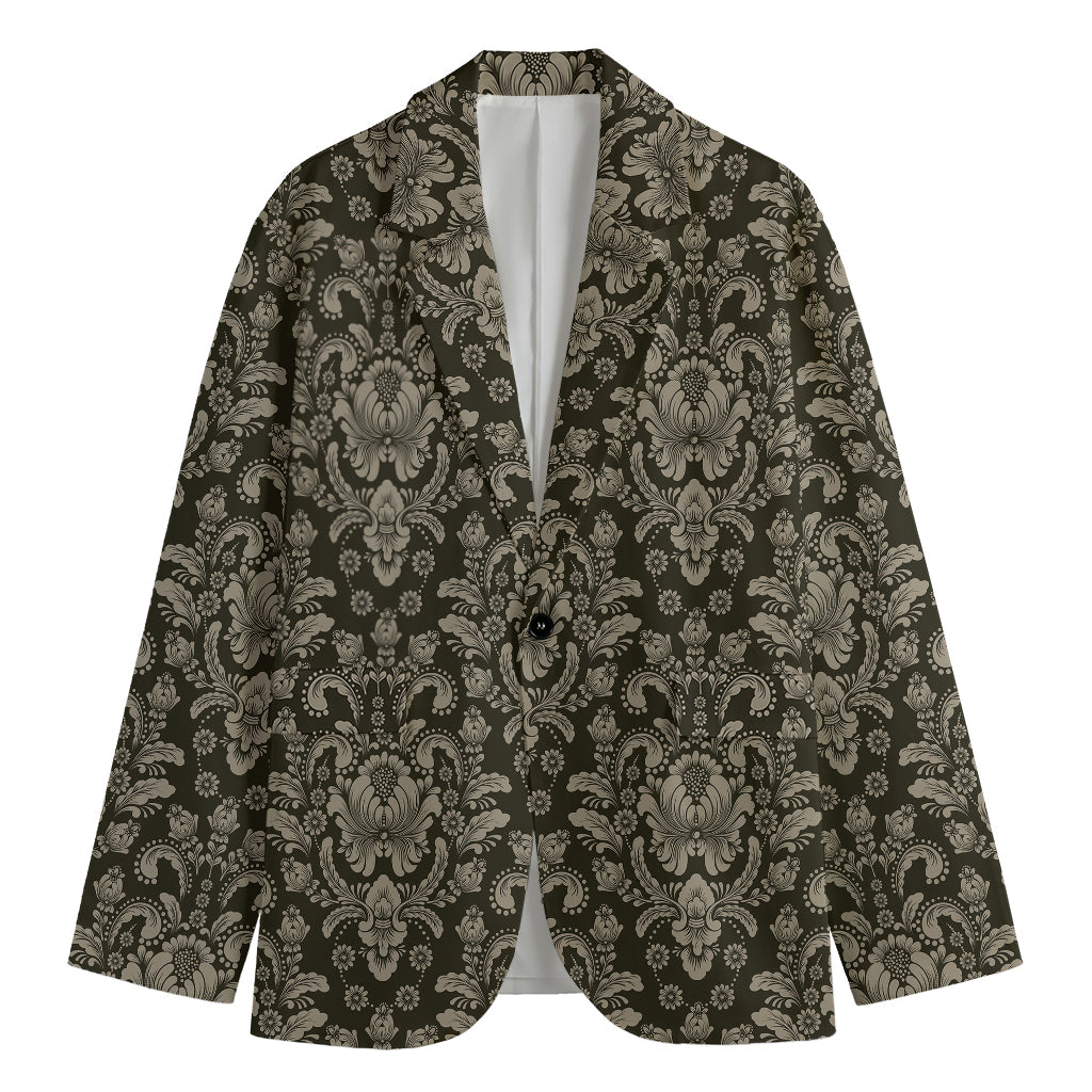 Brown Damask Pattern Print Men's Blazer