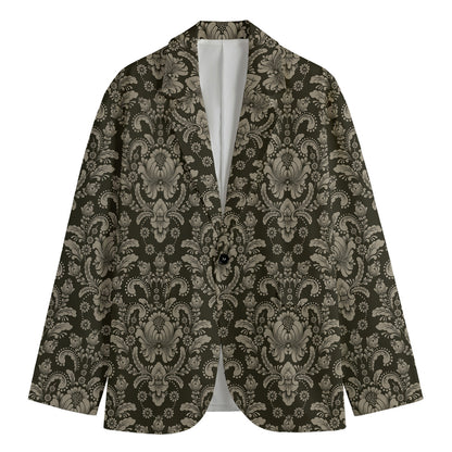Brown Damask Pattern Print Men's Blazer