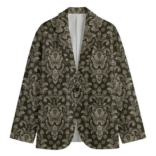 Brown Damask Pattern Print Men's Blazer