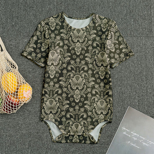 Brown Damask Pattern Print Men's Bodysuit