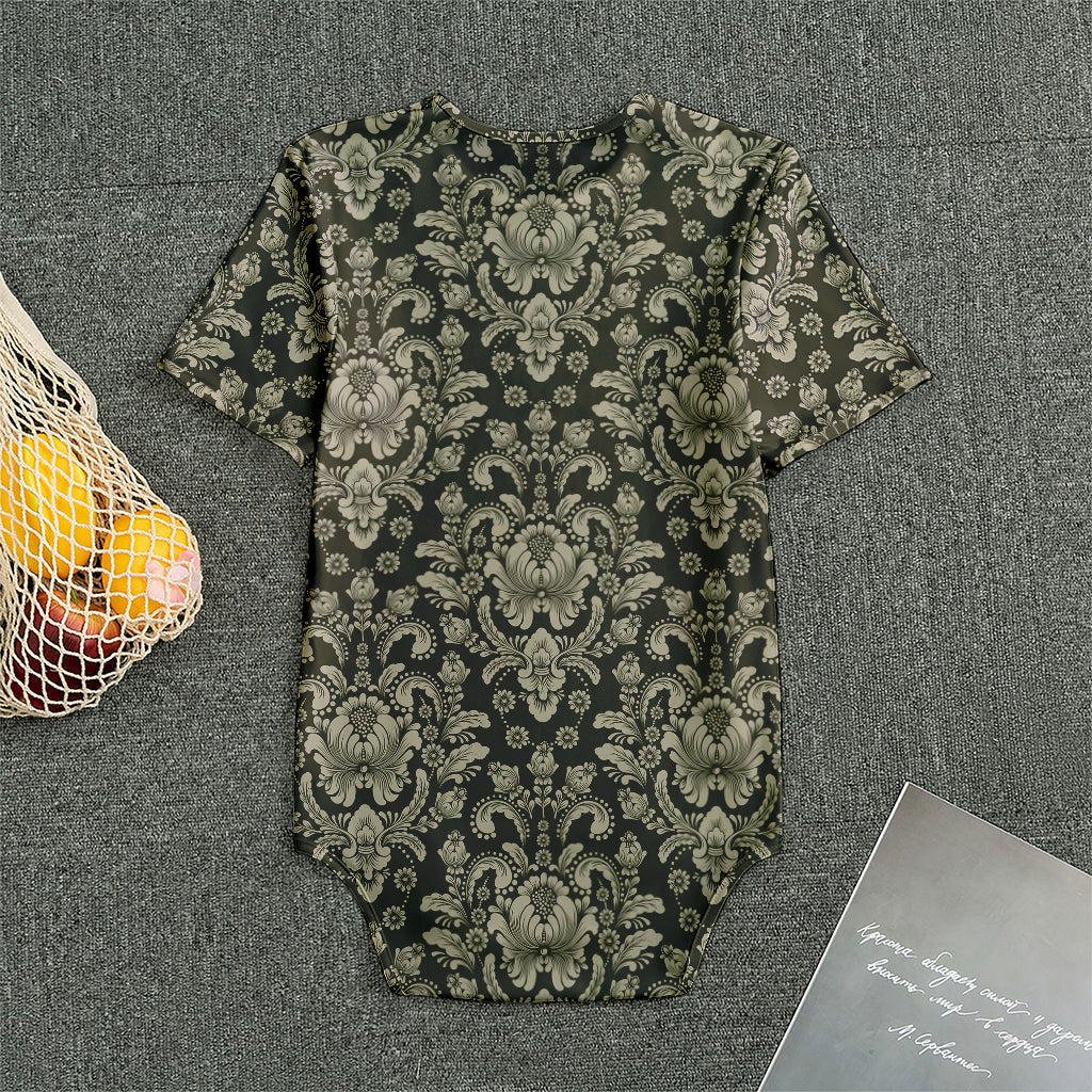 Brown Damask Pattern Print Men's Bodysuit