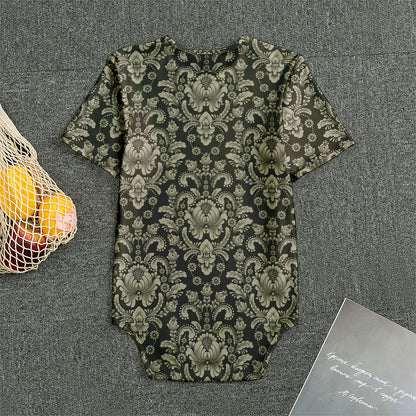 Brown Damask Pattern Print Men's Bodysuit